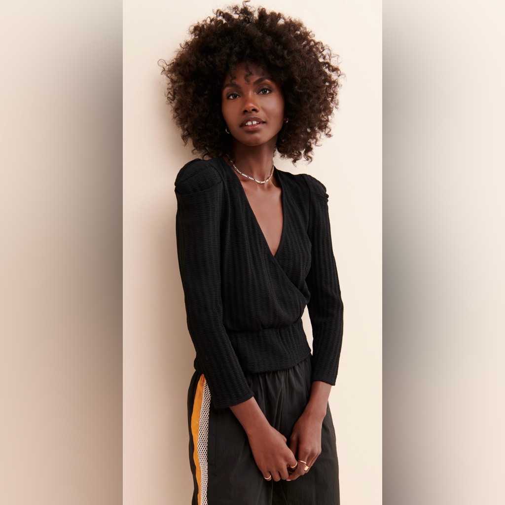 Moon River Tucked Sleeve Blouse In Black - Size M